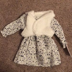 Winter dress and fuzzy vest